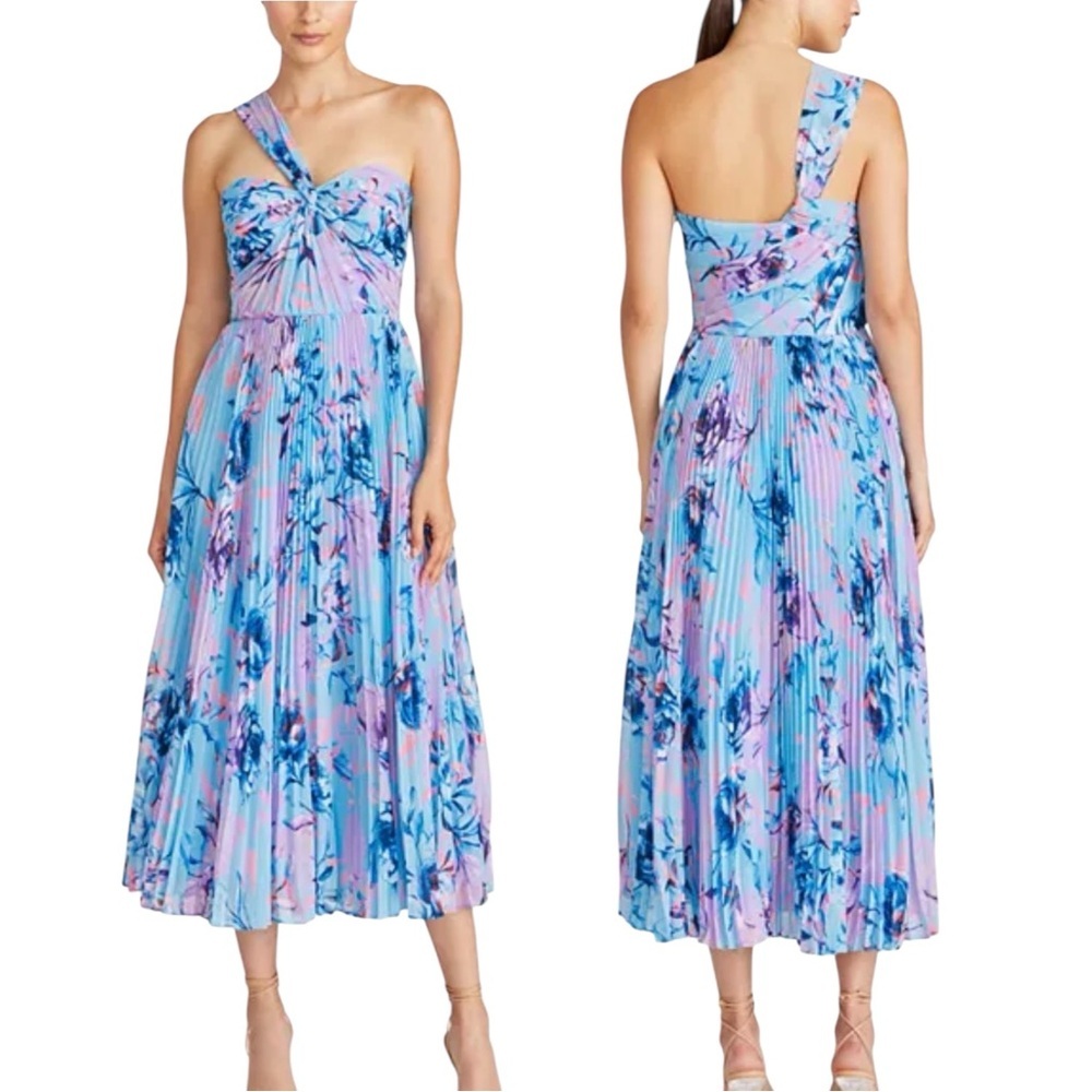 NWT Monique Lhuillier Audra Chiffon Midi Dress Size 12 - Picture 9 of 10